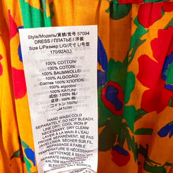 TORY BURCH NEW $448 Smocked Orange Green & Red Ruffle Floral Print Dress - Large - Picture 13 of 16